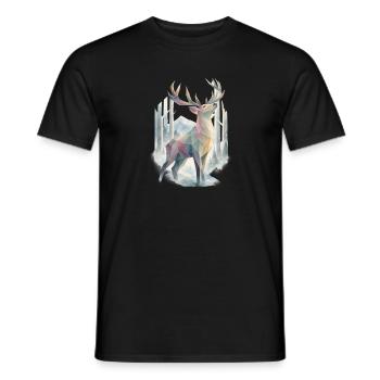 Pastell-Polygonhirsch im Winterwald - Männer T-Shirt - Schwarz - Vorne - AI Model Male 178 light (178cm)