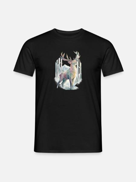 Pastell-Polygonhirsch im Winterwald - Männer T-Shirt - Schwarz