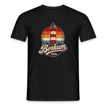 Borkum Leuchtturm 2026 Retro - Männer T-Shirt - Schwarz - Vorne - AI Model Male 178 light (178cm)