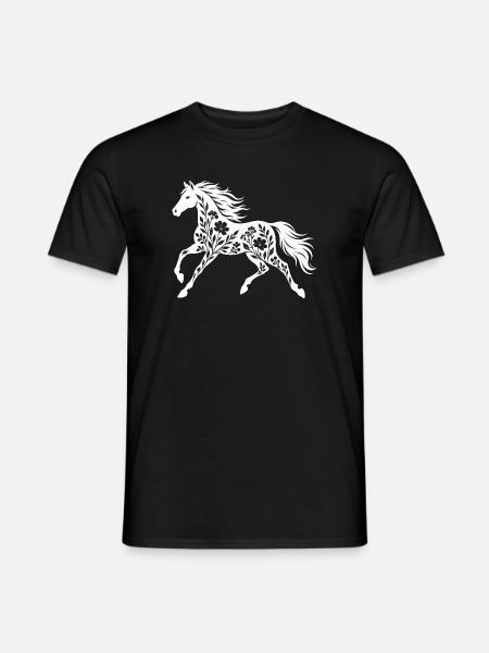 Blumenpferd Silhouette - Männer T-Shirt - Schwarz
