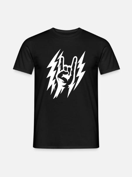 Rock Handzeichen Blitze Symbol Weiß - Männer T-Shirt - Schwarz