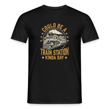 Könnte ein Bahnhofstag sein – Zugliebhaber - Männer T-Shirt - Schwarz - Vorne - AI Model Male 178 light (178cm)