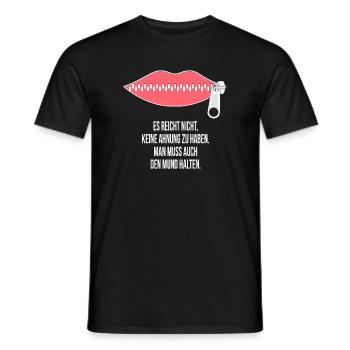 Reißverschluss Mund – Keine Ahnung, Mund halten - Männer T-Shirt - Schwarz - Vorne - AI Model Male 178 light (178cm)