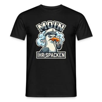 Moin Ihr Spacken - Lustige Möwe Kapitän - Männer T-Shirt - Schwarz - Vorne - AI Model Male 178 light (178cm)