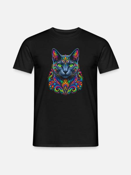 Stellar-Floral-Prisma-Katze - Männer T-Shirt - Schwarz