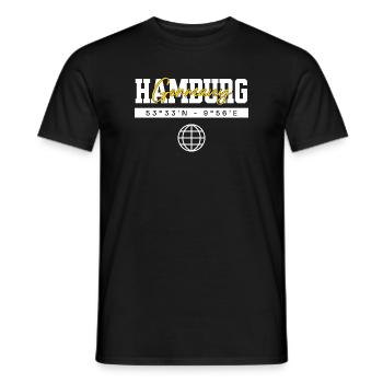 Hamburg Deutschland Koordinaten Reise Souvenir - Männer T-Shirt - Schwarz - Vorne - AI Model Male 178 light (178cm)
