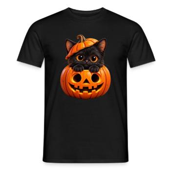 Kätzchen im Jack-o'-Lantern - Männer T-Shirt - Schwarz - Vorne - AI Model Male 178 light (178cm)