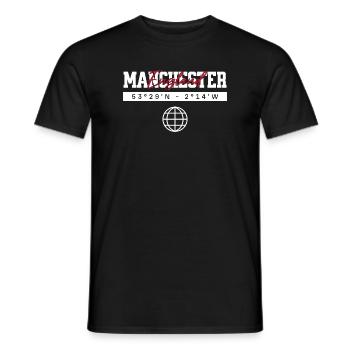 Manchester England Koordinaten Reise Souvenir - Männer T-Shirt - Schwarz - Vorne - AI Model Male 178 light (178cm)