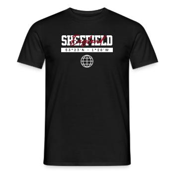 Sheffield England Koordinaten Reise Souvenir - Männer T-Shirt - Schwarz - Vorne - AI Model Male 178 light (178cm)