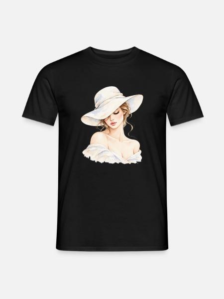 Portrait einer Frau mit Hut - Männer T-Shirt - Schwarz