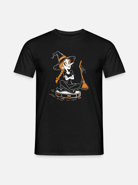 Die Hexe auf dem Saugroboter - Männer T-Shirt - Schwarz