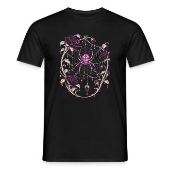Die Spinne im Netz zwischen schwarzen Rosen - Männer T-Shirt - Schwarz - Vorne - AI Model Male 178 light (178cm)