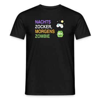 Nachts Zocker, morgens Zombie – Gamer Spruch - Männer T-Shirt - Schwarz - Vorne - AI Model Male 178 light (178cm)