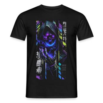 Reaper Neon-Holografieschädel – Halloween - Männer T-Shirt - Schwarz - Vorne - AI Model Male 178 light (178cm)