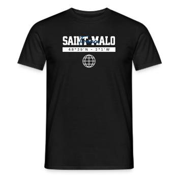 Saint-Malo Frankreich Koordinaten Reise Souvenir - Männer T-Shirt - Schwarz - Vorne - AI Model Male 178 light (178cm)