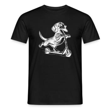Dackel auf dem Tretroller – Vintage-Stil - Männer T-Shirt - Schwarz - Vorne - AI Model Male 178 light (178cm)