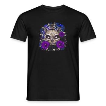 katzenschädel Rosen Gothic - Männer T-Shirt - Schwarz - Vorne - AI Model Male 178 light (178cm)