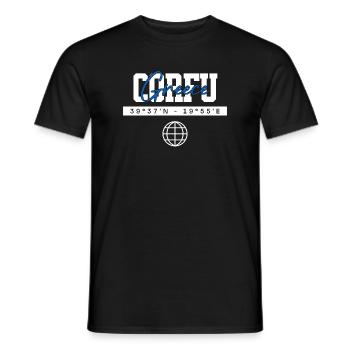 Korfu Griechenland Koordinaten Reise Souvenir - Männer T-Shirt - Schwarz - Vorne - AI Model Male 178 light (178cm)