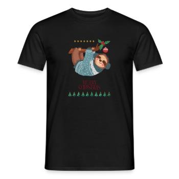 Lustiger Weihnachtslemur, der am Ast hängt - Männer T-Shirt - Schwarz - Vorne - AI Model Male 178 light (178cm)