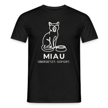Miau übersetzt: sofort – Katze Strichzeichnung - Männer T-Shirt - Schwarz - Vorne - AI Model Male 178 light (178cm)