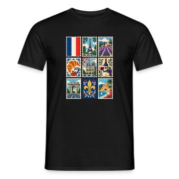 Frankreich Briefmarken - Männer T-Shirt - Schwarz - Vorne - AI Model Male 178 light (178cm)