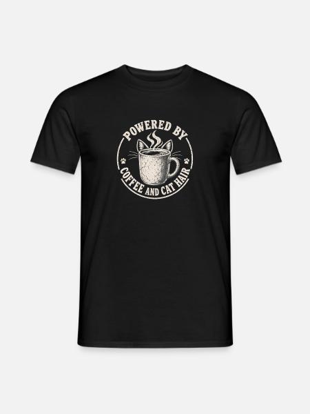 Angetrieben von Kaffee und Katzenhaaren - Männer T-Shirt - Schwarz