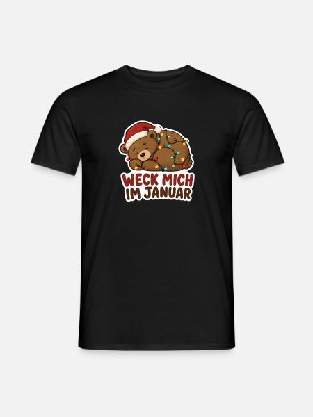 Schlafender Bär mit Lichterkette Januar - Männer T-Shirt - Schwarz
