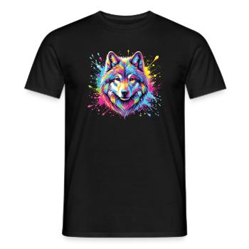 Wolf Kunst Bunt - Tier Motiv Kunstwerk Wolf - Männer T-Shirt - Schwarz - Vorne - AI Model Male 178 light (178cm)