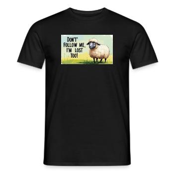 Sheep "Don t follow me - i m lost too!" - Men's T-Shirt - black - Front - AI Model Male 178 light (178cm)