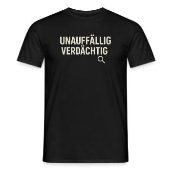 Unauffällig Verdächtig – Lustiges True-Crime Shirt - Männer T-Shirt - Schwarz - Vorne - AI Model Male 178 light (178cm)
