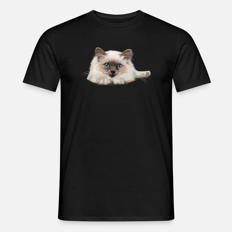 Blaue Augenkatze auf Ruhepose - Männer T-Shirt - Schwarz