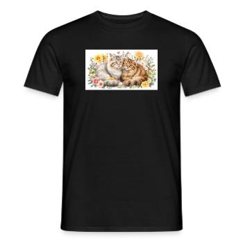 Pastel cats in spring bloom - Men's T-Shirt - black - Front - AI Model Male 178 light (178cm)