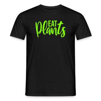 Eat Plants Funny Vegan Vegetarian Statement Logo - Men's T-Shirt - black - Front - AI Model Male 178 light (178cm)