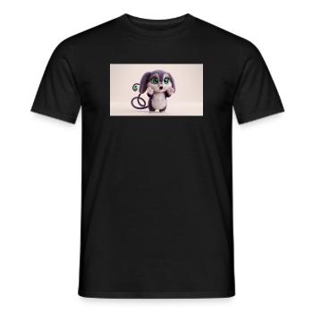 Surprised Cute Fluffy Creature with Big Green Eyes - Männer T-Shirt - Schwarz - Vorne - AI Model Male 178 light (178cm)