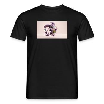 Cute fluffy purple 3D character holding a green gi - Männer T-Shirt - Schwarz - Vorne - AI Model Male 178 light (178cm)