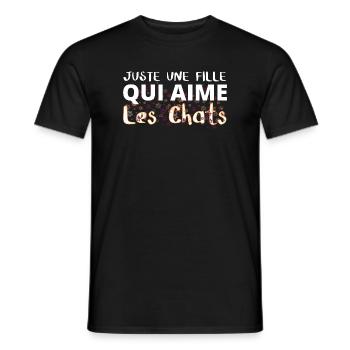 Fille qui aime les chats floral - T-shirt homme - noir - Devant - AI Model Male 178 light (178cm)