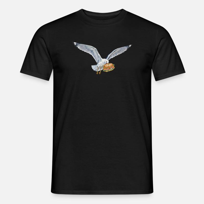 Funny Seagull Steals Fish Rolls Beach - Men's T-Shirt - black
