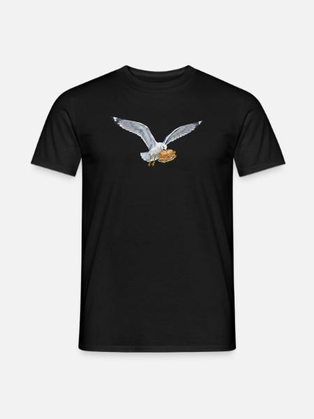 Funny Seagull Steals Fish Rolls Beach - Men's T-Shirt - black