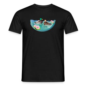 Couple de canards dans un étang aux canards avec nénuphars - T-shirt homme - noir - Devant - AI Model Male 178 light (178cm)