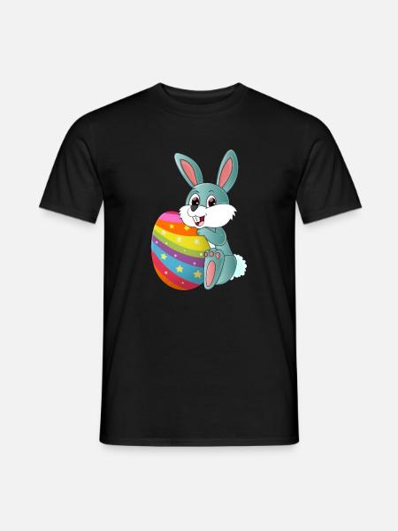 Knuffeliger süßer Osterhase mit buntem Osterei - Männer T-Shirt - Schwarz