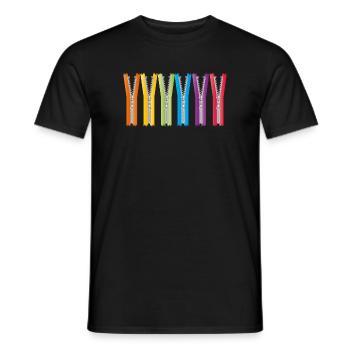 open zippers with colorful ribbons - Men's T-Shirt - black - Front - AI Model Male 178 light (178cm)