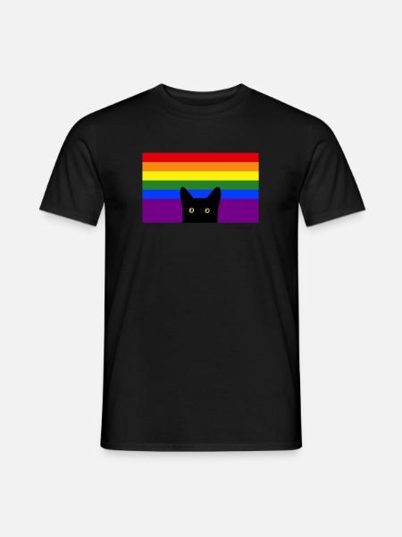 Peeking Cat on Rainbow Flag - Men's T-Shirt - black