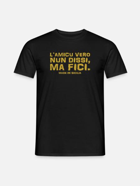 t shirt Sicilia proverbio siciliano amicizia - T-shirt uomo - nero