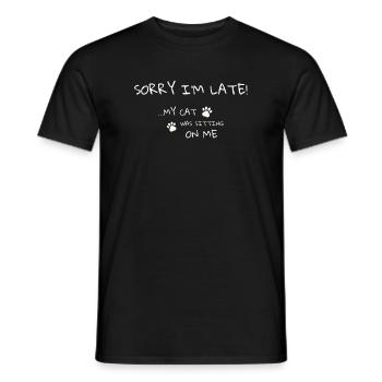 Cat Humor Tee - Sorry I’m Late - Men's T-Shirt - black - Front - AI Model Male 178 light (178cm)