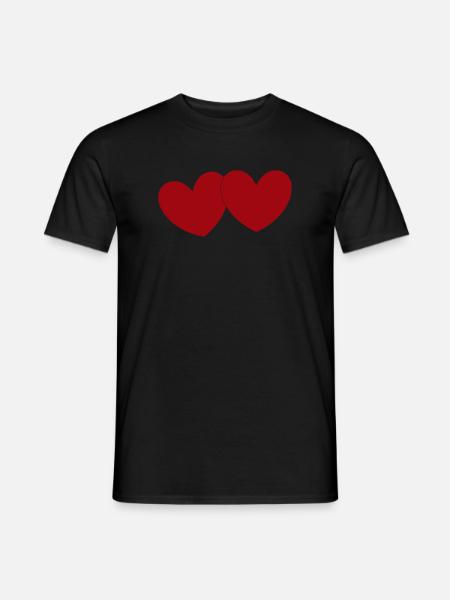 2 rote Herzen Herz rot Geschenk Valentinstag - Männer T-Shirt - Schwarz