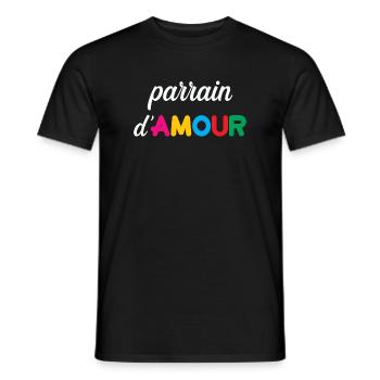 Parrain d’amour – famille tendresse cadeau baptême - T-shirt homme - noir - Devant - AI Model Male 178 light (178cm)