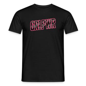 GRL PWR Lettering Pink Camouflage JDM Sticker - Men's T-Shirt - black - Front - AI Model Male 178 light (178cm)