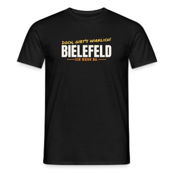 Bielefeld – Doch, gibt's wirklich! Ich wohn da. - Männer T-Shirt - Schwarz - Vorne - AI Model Male 178 light (178cm)