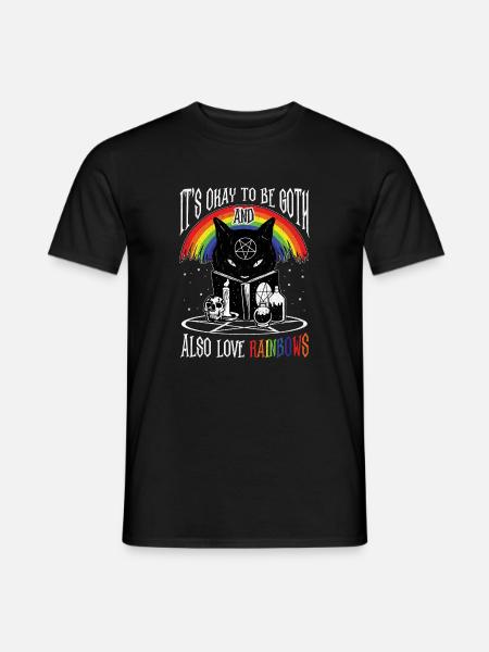 LGBT Goth Rainbows Black Cat Pentagram Pentacle - Men's T-Shirt - black