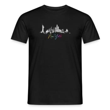 Urban Skyline Watercolor Design New York NYC - Men's T-Shirt - black - Front - AI Model Male 178 light (178cm)